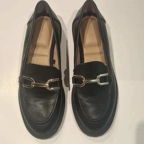 Rachel Zoe Black Faux Leather Lug Soled Loafers with Gold Accent Size 8 - Picture 1 of 10
